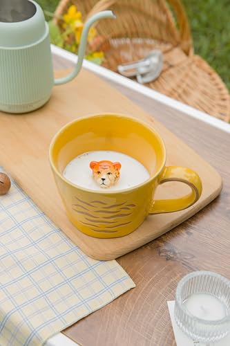 DIHOclub Tiger Cup Ceramic 3D Wild Animal Inside Mug,Cute Cartoon Handmade Figurine Mugs,Holiday and Birthday Gift for Coffee Milk Tea Lovers,12 OZ(Brown Tiger) - color: Brown Tiger