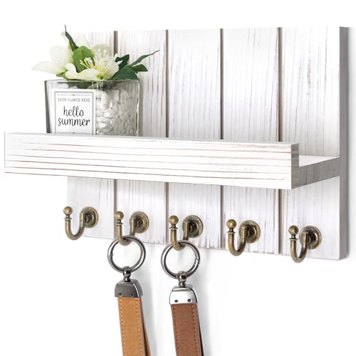 Rebee Vision Key Holder Wall Mount with Shelf for Living Room, Whitewash - color: Whitewash, size: 10 inches