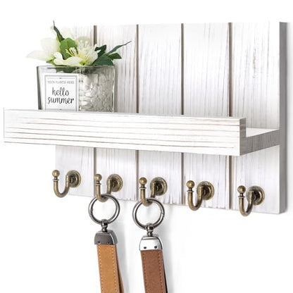 Rebee Vision Key Holder Wall Mount with Shelf for Living Room, Whitewash - color: Whitewash, size: 10 inches