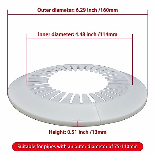MAGO FAMILY MAGIC Fit 2.95 to 4.49 inch Outer Diameter Flange Water Pipe Cover Decoration White Radiator PP Plastic Escutcheon Collar Plumbing Cover Plates for Wall Pipe, 1 Piece (75-114mm)