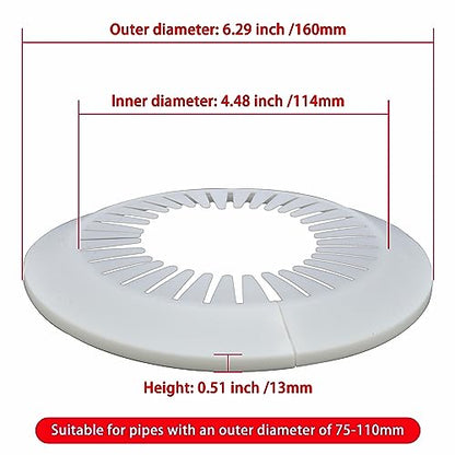 MAGO FAMILY MAGIC Fit 2.95 to 4.49 inch Outer Diameter Flange Water Pipe Cover Decoration White Radiator PP Plastic Escutcheon Collar Plumbing Cover Plates for Wall Pipe, 1 Piece (75-114mm)