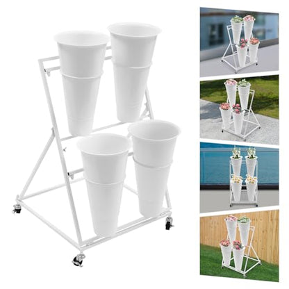 Flower Display Stand with 4 Buckets, 2 Layers, Cut Flowers Shelf Display Holder for Outdoor, Indoor, Patio, Garden, Living Room, Florist, White - style: 2 Layers 4 Buckets White