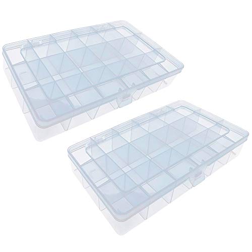 Xiaoyztan Clear Plastic Organizer, 18 Fixed Grids, Jewelry Box Bead Storage Container for Small Parts, Fishing Tackle, DIY Crafts, and Earrings, Overall 8 x 4.7 x 1.3 Inch, 2Pcs - size: 8.0x4.7x1.3 in