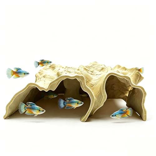 3D Printed Aquarium Cave Tunnel, 6.7" Under Gravel Fish Hideout with Viewing Ports, for Pleco, Shrimp, Corydoras, Freshwater Saltwater Tank