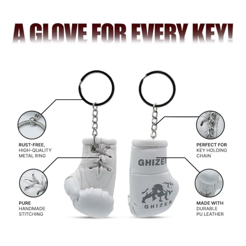 Mini Boxing Gloves Keychain (1 pcs) Premium PU Leather, Sports Lover Gift, Bag Accessory, Car Hanging for Men & Women - color: White