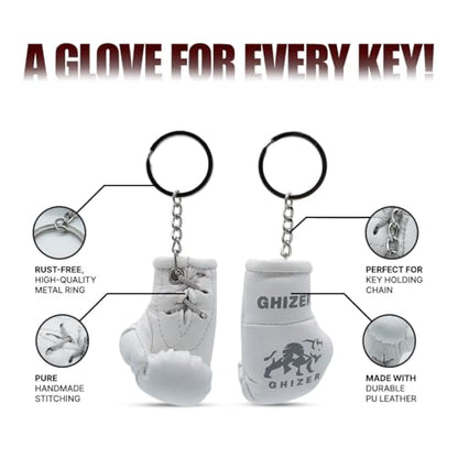 Mini Boxing Gloves Keychain (1 pcs) Premium PU Leather, Sports Lover Gift, Bag Accessory, Car Hanging for Men & Women - color: White