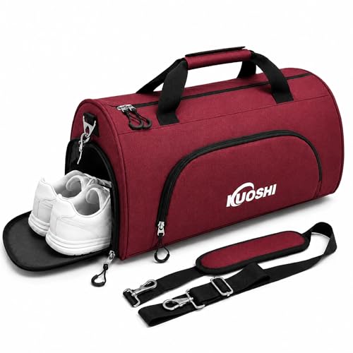 Men's Gym Bag with Shoe Compartment - Sport Duffle Bag for Men & Women, Water Resistant Travel Bag with Wet Pocket, Small Weekender Overnight Bag, Workout Bag with Luggage Sleeve-31L Red - color: Red, size: 31L