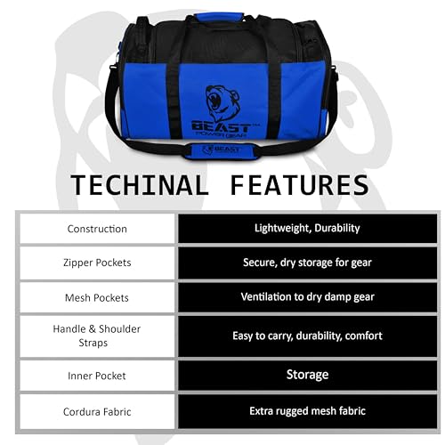 Gym Duffle Bag- Workout, Boxing, MMA, Sports Bag with Shoes Compartment and Adjustable Shoulder Strap for Men and Women (Blue/Black) - color: Blue/Black