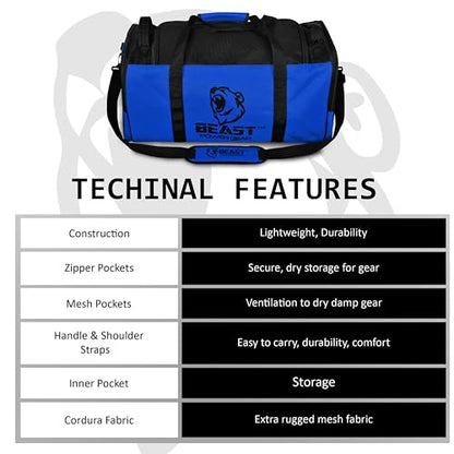 Gym Duffle Bag- Workout, Boxing, MMA, Sports Bag with Shoes Compartment and Adjustable Shoulder Strap for Men and Women (Blue/Black) - color: Blue/Black