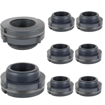 8PCS Bulkhead Fitting 2 inch Double Threaded Bulkhead Water Tank Connector PVC Bulkheads Fitting Threaded Thru-Bulk Pipe Fittings for Rain Barrels, Aquariums, Ponds, Water Tanks