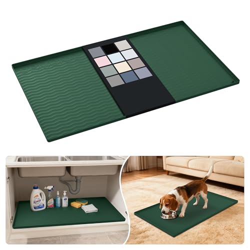Waterproof Silicone Under Sink Mat 37'' x 22'' Shelf Liner for Kitchen and Bathroom, Cabinet and Counter Protector, Storage and Organizers, Litter Mat, Pet Cat Puppy Essentials(Green) - color: Green, size: 22"W x 37"L