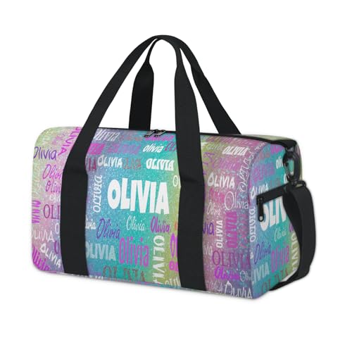 Personalized Dance Gym Bag, Aqua Blue Pink Yellow Sparkly Glittering - color: Aqua Blue Purple
