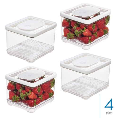 iDesign Fridge Produce Bin with Removable Drainage Tray and Lid - Set of 4 - Clear - size: Square- Small, style: Pack of 4