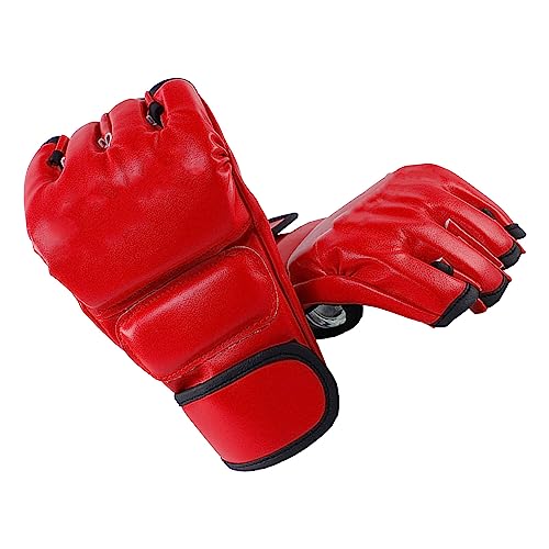 Unisex MMA Gloves, Half Finger Kickboxing Gloves with Open Palm Design for Fighting Training Muay Thai Boxing, Red