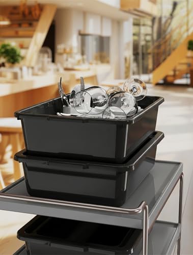 3-Pack 13 L Commercial Bus Tubs/Tote Box with Lids, Black Plastic Storage Wash Basin Tub - color: Black, size: 13L-Black with Lid