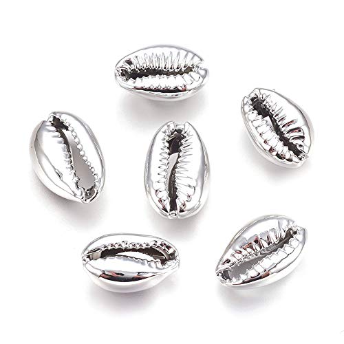 Craftdady 50Pcs Electroplate Platinum Plated Cowrie Seashells 15-20x10-12mm Beach Ocean Summer Jewelry Craft Making Natural Spiral Shell Beads for Vase Filler Fish Tank Home Party Wedding Decoration - color: Platinum, 15-20mm
