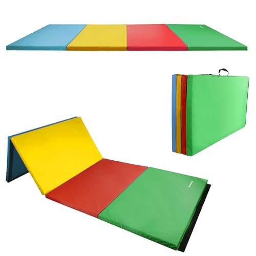 Fitvids 4'x8'x2" Folding Gymnastics Mat with Carrying Handles, Thick Tumbling Exercise Mat for Yoga Pilates Stretching MMA Core Workout Aerobics, Home Gym Training Mat, Multiple Colors