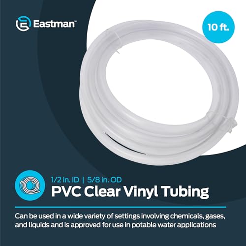 Eastman 1/2 Inch ID (5/8 Inch OD) PVC Clear Vinyl Tubing,10 Foot Length,98568,(Pack of 10) - size: 1/2 in. ID x 5/8 in. OD (Pack of 10), style: 10 Ft.