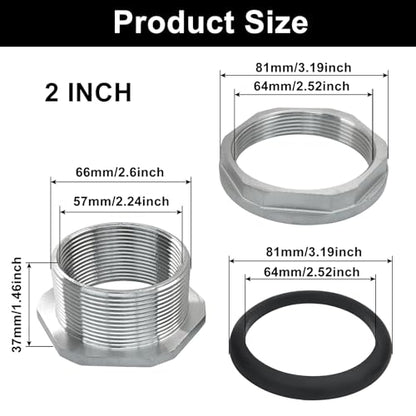 Murtenze 2" Bulkhead Water Tank Connector, Stainless Steel Water Tank Fitting Thru-bulk Adapter, Water Pipe Connector for Rain Barrels/Aquariums/Water Tanks - size: 2 Inch