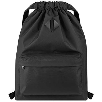 Vorspack Drawstring Backpack with Front & Side Pocket for Men Women - color: 01-black