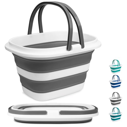 Large Collapsible Mop Bucket, 16L(4.2 Gallon) Plastic Bucket for House Cleaning, Car Washing, Silicone Cleaning Supplier Organizer, Portable Basket with Handle for Laundry Storage, RV Camping, Fishing - color: Gray