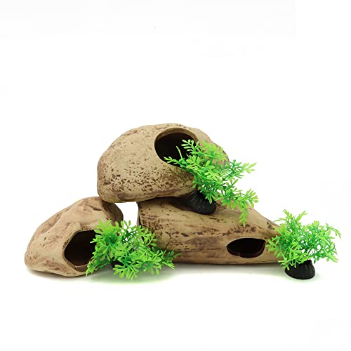 Stackable Aquarium Ceramic Decorations Rock Caves,Betta Fish Tank Decor Accessories,Hideaway for Shrimp Cichlid Hiding Breeding Spawning (Set of 3)