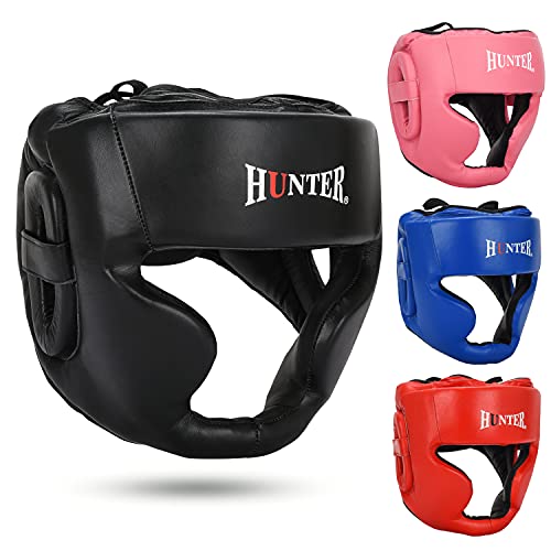 HUNTER Boxing Headgear for Youth & Adults, Adjustable Sparring Head Guard for MMA, Muay Thai, Kickboxing, Karate & Martial Arts Training, Full Coverage Cheek & Chin Protection - color: Black, size: Large-X-Large