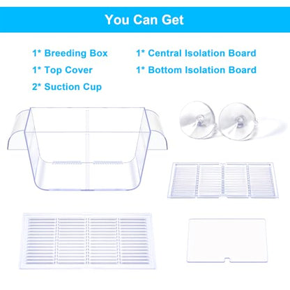 Fish Breeding Box Aquarium Holding Tank Transparent Fish Isolation Box Acclimation Hatchery Incubator Breeder for Betta Shrimp Clownfish Guppy(Size L)