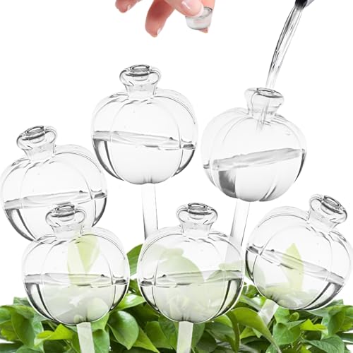 Suyeah 6 Pack Plant Watering Globes Top Fill, Self Watering Planter Spikes Insert, Self Watering Planter Insert Plant Watering Devices Plant Watering Bulbs for Indoor and Outdoor (Pumpkin)