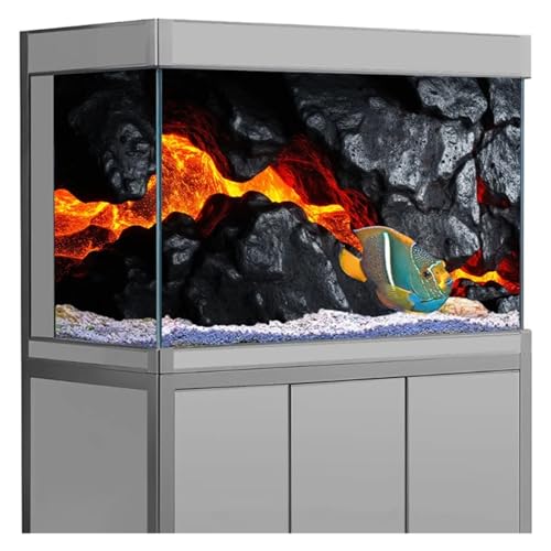 Fish Tank Background Aquarium Background Sticker Volcanic Lava Poster Fish Tank Decoration Self Adhesive Wallpaper 3D Background(41x61cm)