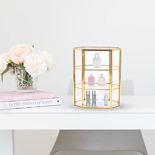 Three polygonal glass tiers keep rings, earrings, and necklaces separated without tangling. Holds 15–20 daily-wear pieces and shows everything at a glance