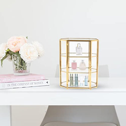 Three polygonal glass tiers keep rings, earrings, and necklaces separated without tangling. Holds 15–20 daily-wear pieces and shows everything at a glance