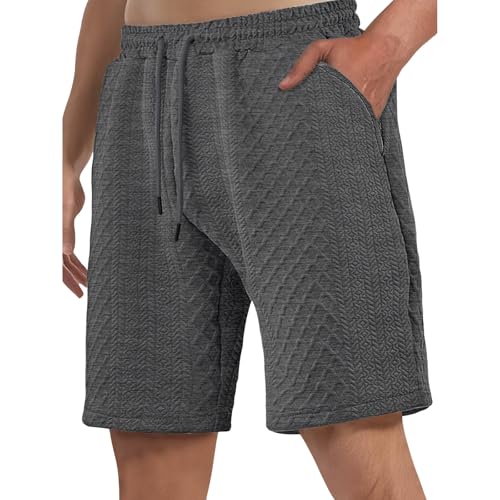 Men's Shorts Summer Casual 7 Inch Cable Knit Stretch Elastic Waist Drawstring Workout Gym Beach Shorts with Pockets - color: Dark Grey, size: Small