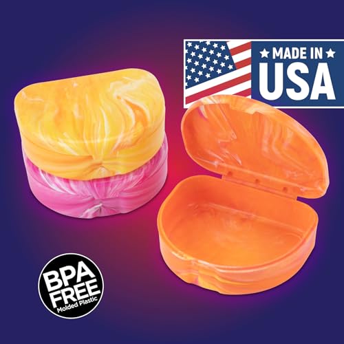 Practicon Marble Retainer Cases, Orthodontic Aligner Case, Mouth Guard Holder (3 Pack) (Sunset) - color: Sunset
