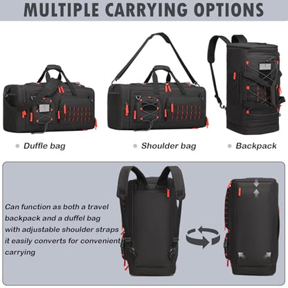 50L Tactical Gym Bag for Men and Women with Shoe & Laptop Compartment - color: Black+Red