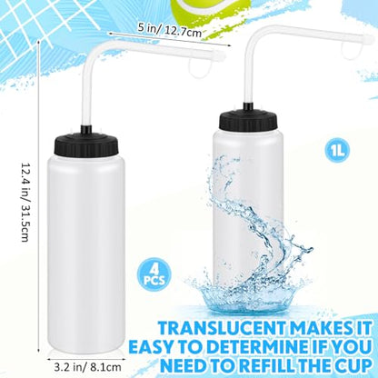 Domensi 4 Pack 32 oz Hockey Sports Water Bottle with Long Straw Easy Squeeze Plastic Bottle Helmet Friendly for Sport Hockey Football Lacrosse(Translucent,Classic) - color: Translucent