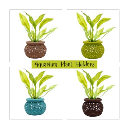 Aquarium Plant Pot Holders, Aquatic Plant Holder, Securely Hold Aquatic Plants, Promoting Healthy Root Growth, Fish Tank Aesthetic (Cyan) - color: Cyan