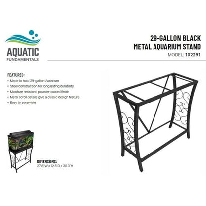 MAKLAINE Traditional Steel Aquarium Stand, 29 Gallon Capacity, Black Powder-Coated Finish, Durable Scroll Design, Easy Assembly, Home or Office Aquariums and Terrariums