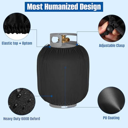 Propane Tank Cover 20lb,Outdoor Heavy Duty 600D Waterproof Oxford Fabric Propane Gas Tank Cover with Adjustable Drawstrings - color: Black