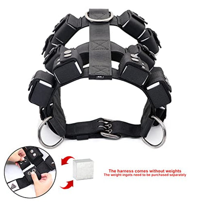 Weighted Tactical Dog Vest, No Pull Harness Symmetric Weight Pockets for Muscle & Weight Loss, Fit Pitbull GSD Husky, Heavy Nylon Service Harness Black - size: Dog's Waist 19.5"-24.5" | VEST ONLY