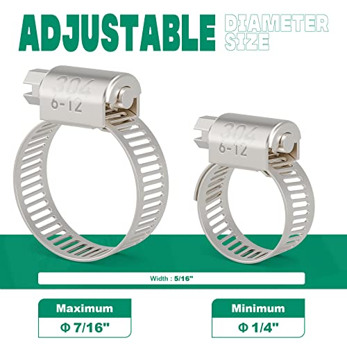 24PCS Hose Clamps Stainless Steel Adjustable 1/4"– 7/16"(6-12mm) Worm Gear Hose Clamp, Heavy Duty Metal Small Hose Clamps for Automotive, Pipe, Radiator Plumbing, Fuel Line - size: 1/4"-7/16"(6-12mm)