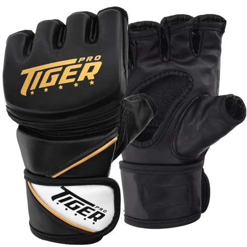MMA Grappling Gloves: Durable Maya Hide Leather, PC-3 Shock Padding & Quick-EZ Wrist Support - size: Large