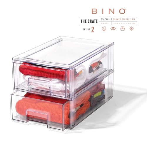BINO | Stackable Storage Drawers, Small - 2 Pack, Clear | THE CRATE COLLECTION | Storage Bins With Drawers | Bathroom Organizers | Under Sink Organizer | Vanity Cabinet Home Organization - size: Small 2-Pack