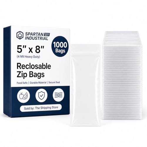 Spartan Industrial - 5" X 8" Clear Zip Bags (1000 Count) Heavy Duty 4 Mil Plastic Bags With Resealable Zipper to Bag Bolts, Seeds, and Small Parts - size: 5" x 8"
