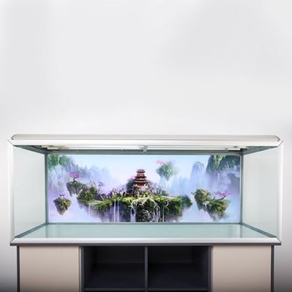 24 Inch PVC Sky Castle Pattern Aquarium Background Non-Glare Fade-Resist Waterproof Adhesive Poster for Fish Tank Decoration