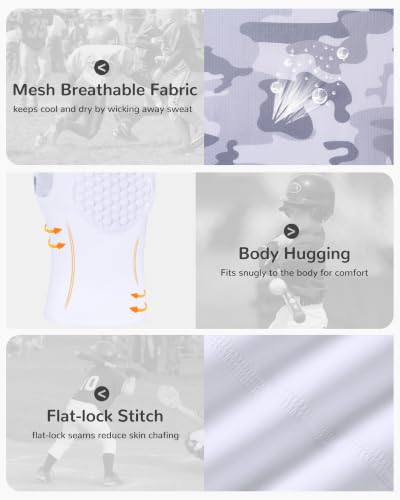 Youth Baseball Chest Protector Softball Lacrosse Football Padded Compression Shirt Heart Guard Sternum Protection - color: White Camo, size: X-Large