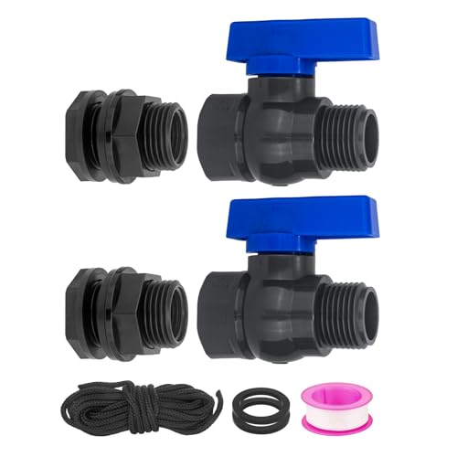 PVC Rain Barrel Spigot Kit 2 Pack 3/4" GHT Bulkhead Fitting with PVC Ball Valve Leak-Proof Tank Faucet for Rain Barrel, Water Tank & Container Drain