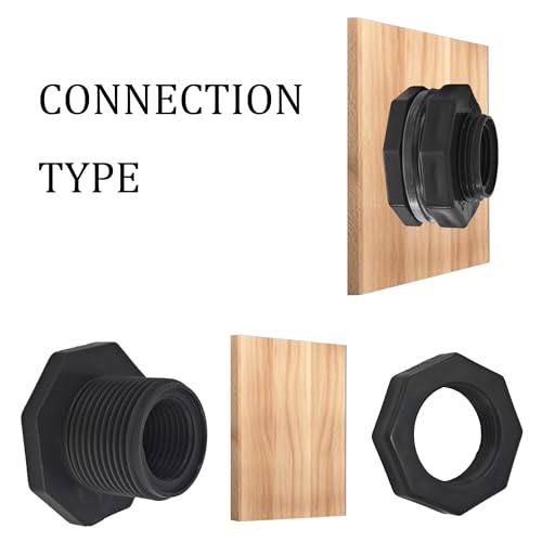 2PCS 1" PVC Bulkhead Fitting, Threaded Tank Connector for Rain Barrels Aquariums Water Tanks, Thru-Wall Pipe Adapter for Pools and Ponds