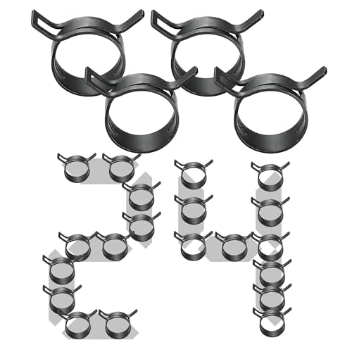 24Pcs 0.91" (23mm) Spring Band Hose Clamps, Black | Constant Tension, Fuel Line Compatible, Silicone Vacuum Hose Steel Clamp, Low Pressure Air Clip, For Automobiles