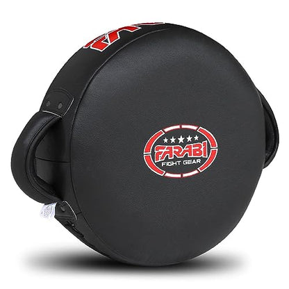 Farabi Sports Round Boxing Pad 100% Genuine Leather Punching Mitts Kick Pad Black Boxing Mitts MMA Muay Thai Taekwondo Kickboxing Training Strike Boxing Pads